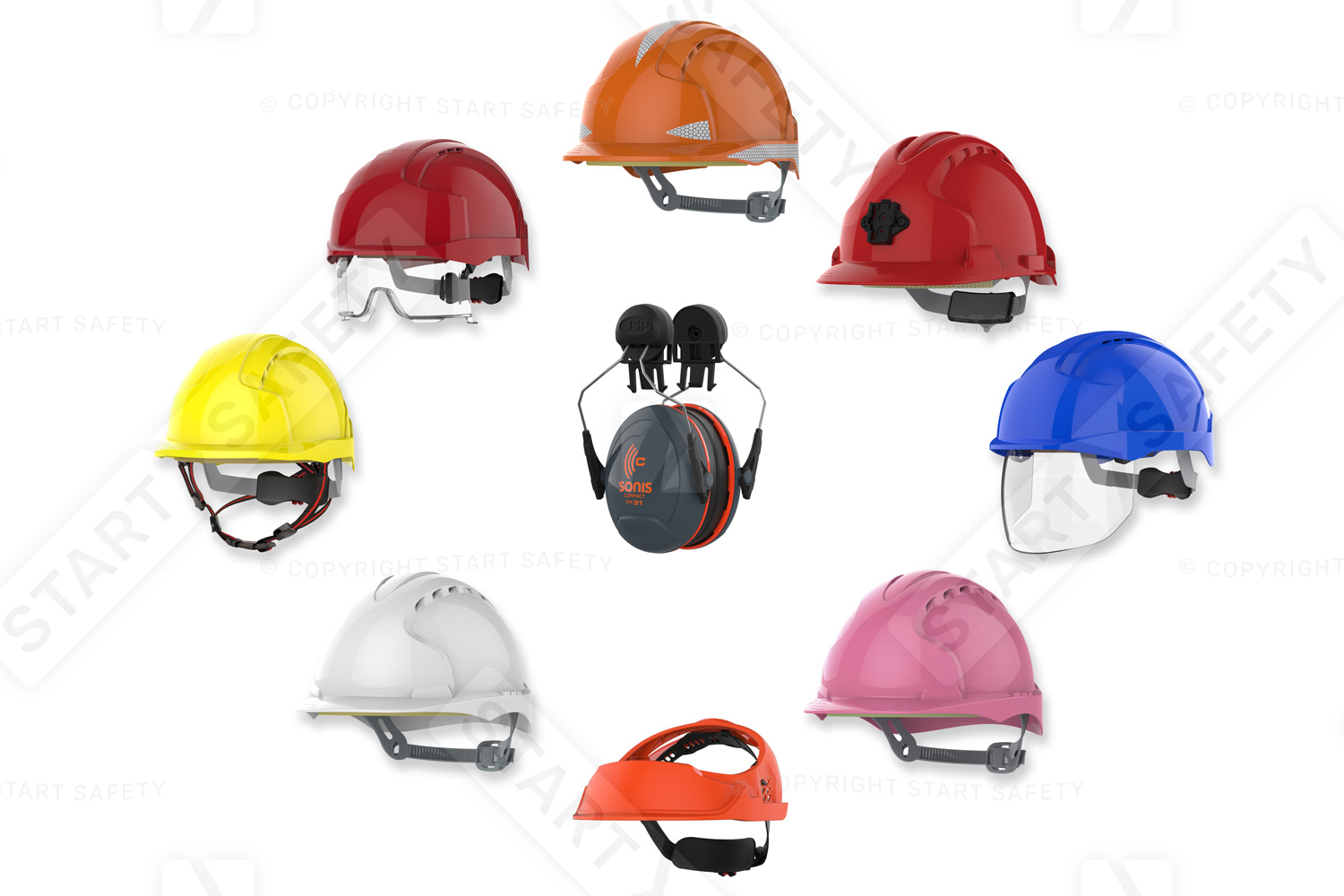 Different Helmets And Brow Guards Compatible With A Helmet Mounter Ear Defender