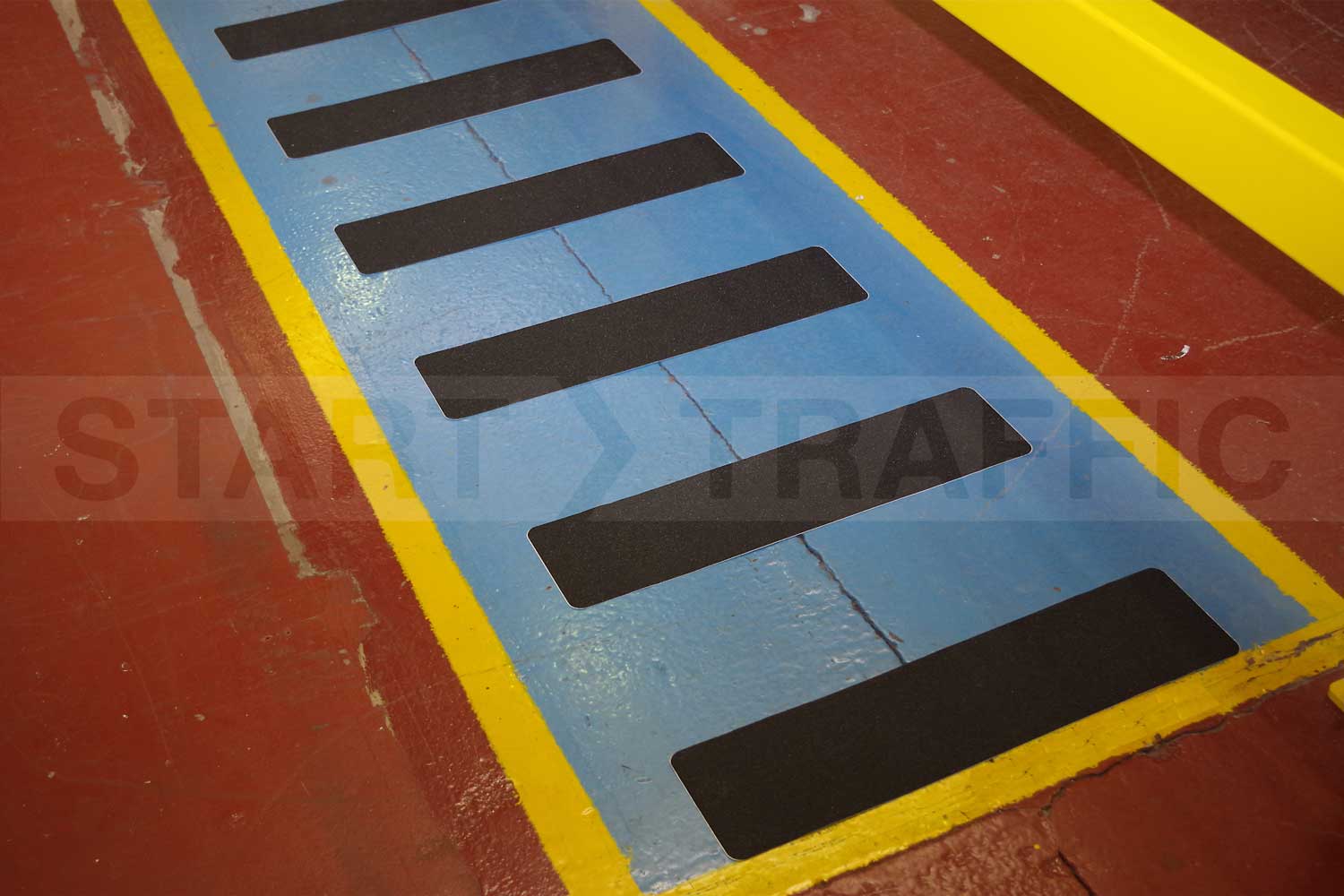 Anti-slip precut strips installed on painted surface