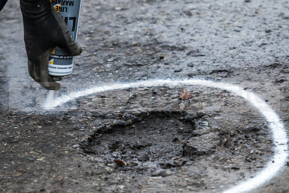 Pothole being marked